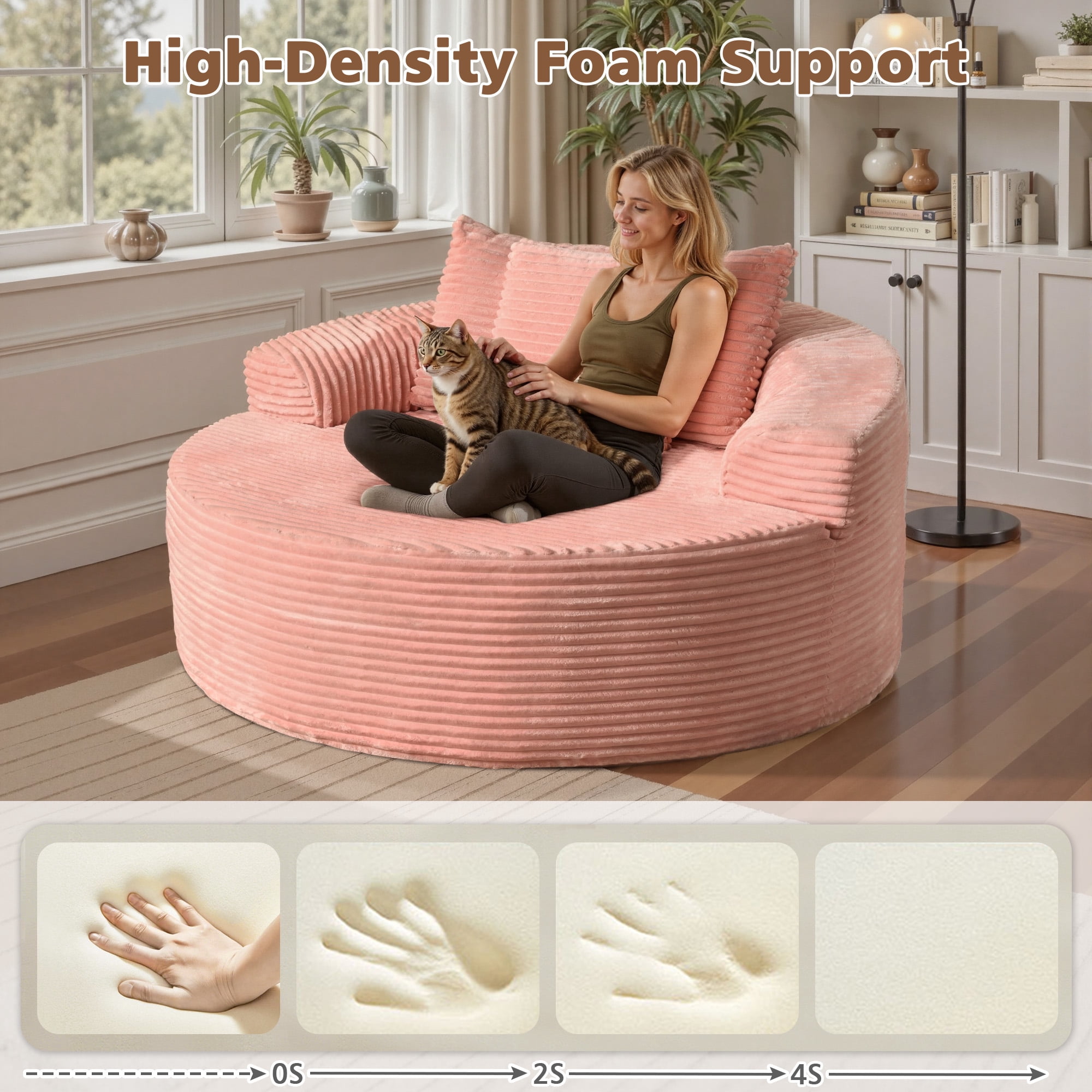 Ovios 58" Oversized Lounge Chair Round Cloud Deep Seat Accent Chair Plush Corduroy Boneless Sofa Chair for Living Room