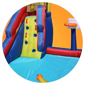 Climb wall and basketball hoop