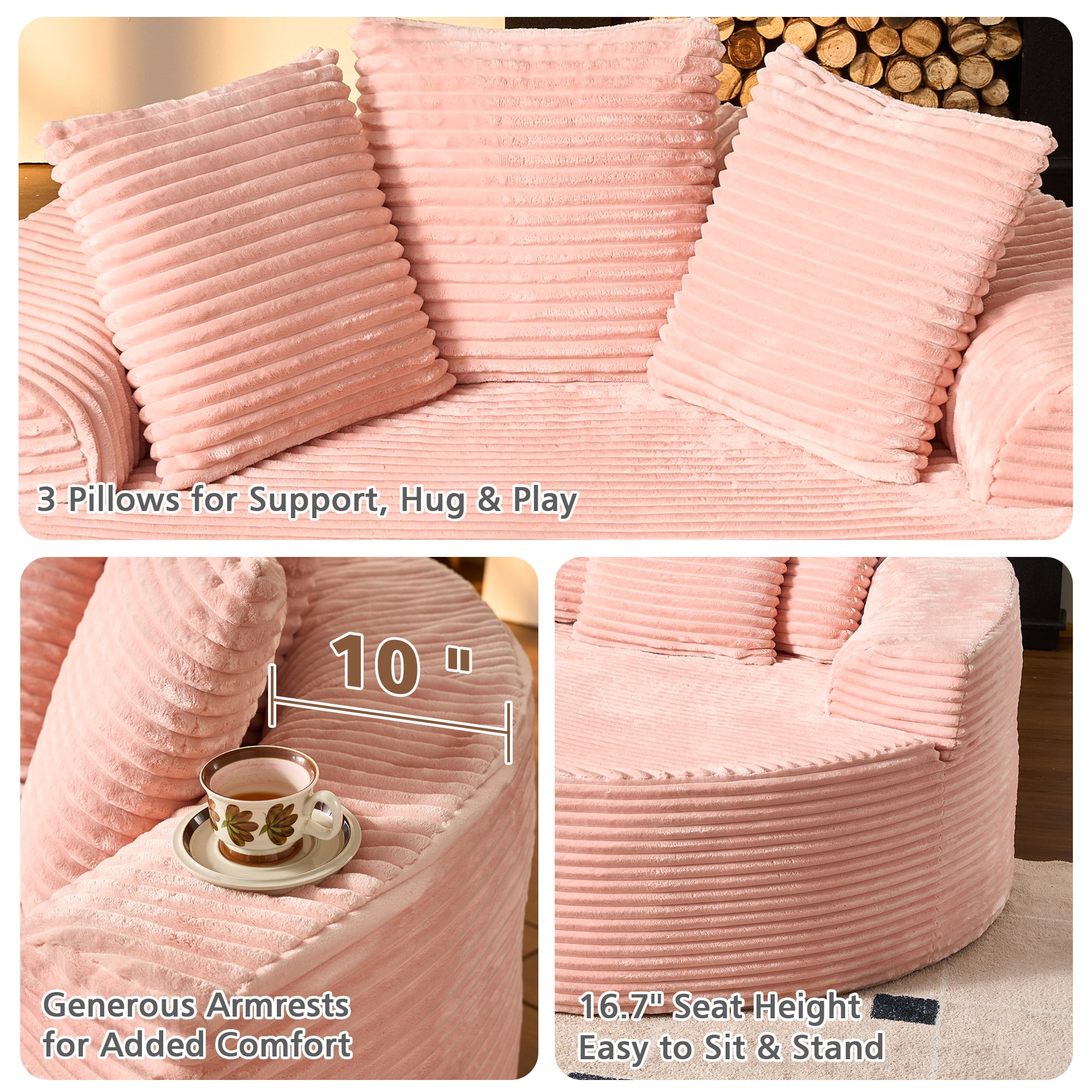 Ovios 58" Oversized Lounge Chair Round Cloud Deep Seat Accent Chair Plush Corduroy Boneless Sofa Chair for Living Room