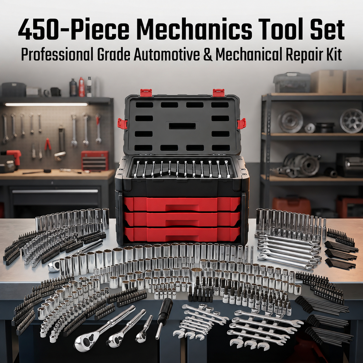 450-Piece Automotive Tool Set – Complete Garage & Repair Kit for Mechanics, DIY & Home Projects