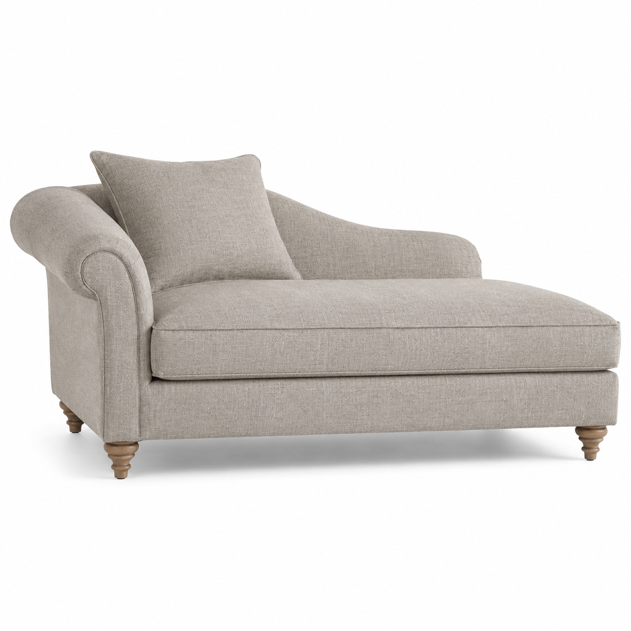 Landhaus Chaiselongue-Sofa in Graubeige mit abgerundeten Armlehnen-Urbancasaliving