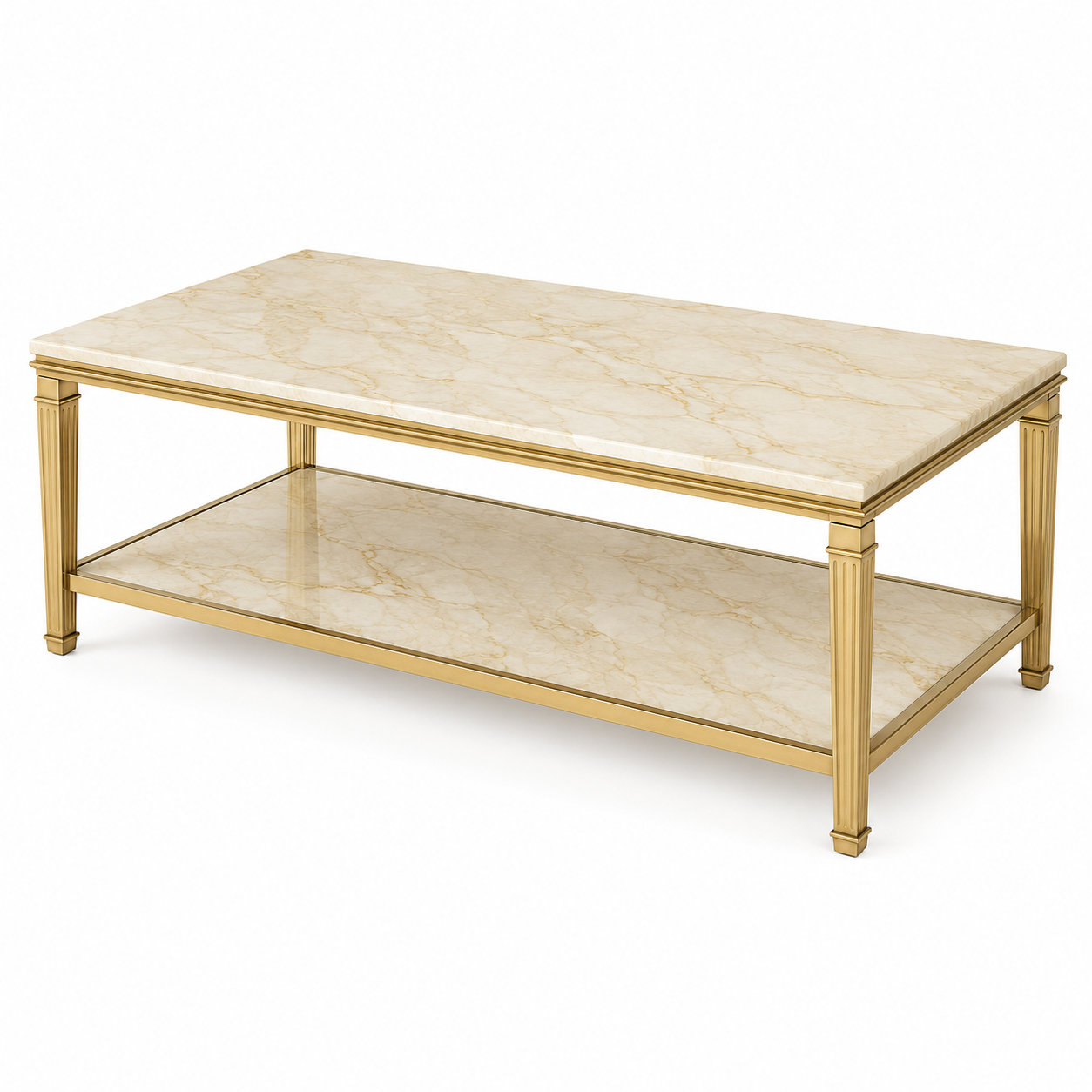 Marmoroptik Couchtisch in Creme und Gold mit unterer Ablage-Urbancasaliving