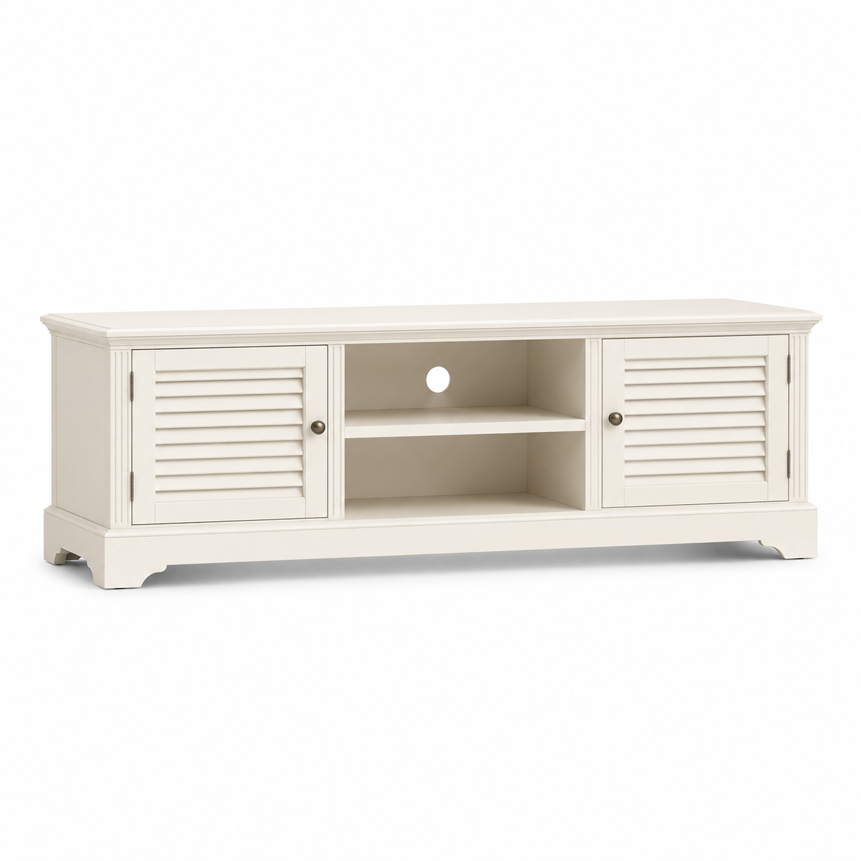 Landhaus TV-Schrank in Cremeweiß 160 cm mit Lamellentüren