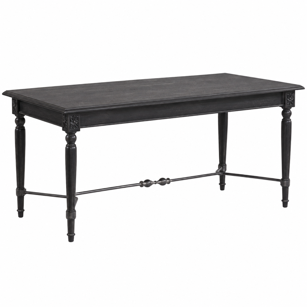 Schmaler Tafeltisch in Graphit 160 cm mit metallischer Strebe