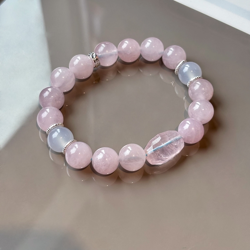 Rose Quartz Strawberry Quartz & Moonstone Bracelet – Love Energy Crystal Jewelry for Romance, Self-Love and New Connections
