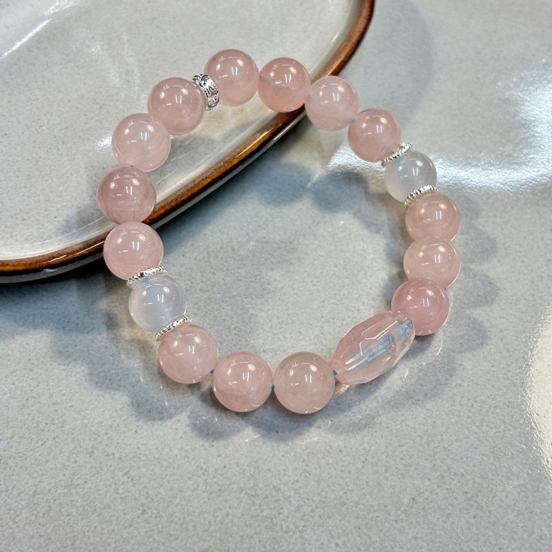 Rose Quartz Strawberry Quartz & Moonstone Bracelet – Love Energy Crystal Jewelry for Romance, Self-Love and New Connections