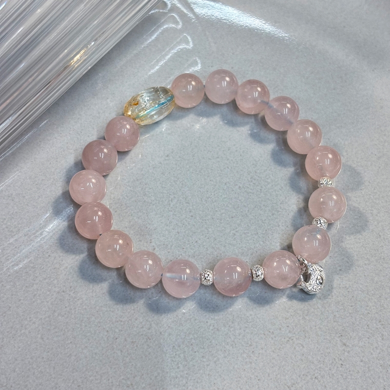 Rose Quartz Strawberry Quartz & Moonstone Bracelet – Love Energy Crystal Jewelry for Romance, Self-Love and New Connections