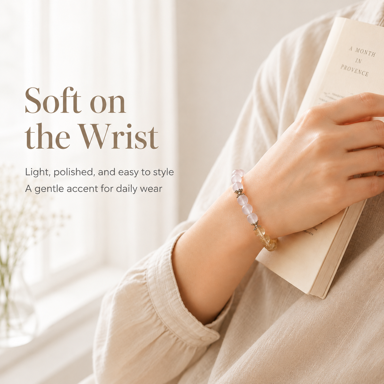 Rose Quartz Aquamarine and Clear Quartz Bracelet – A Meaningful Wish Gift for Courage, Hope & Inner Calm