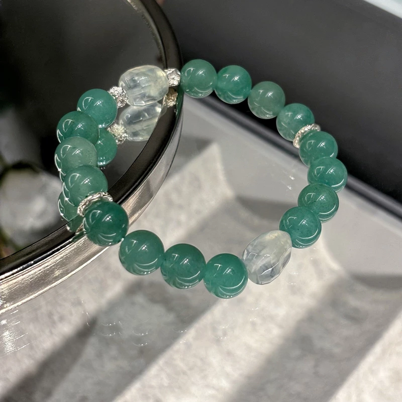 Green Quartz Gold Rutilated Quartz & Green Phantom Bracelet – Wealth and Career Energy Crystal Jewelry