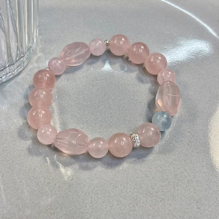 Rose Quartz Strawberry Quartz & Moonstone Bracelet – Love-Inspired Crystal Jewelry for Romance, Harmony & Self-Growth