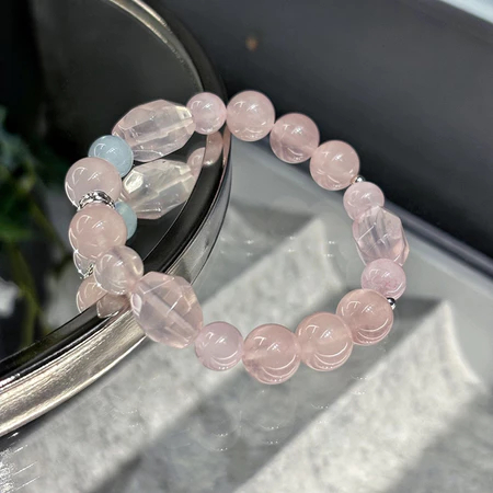 Rose Quartz Strawberry Quartz & Moonstone Bracelet – Love-Inspired Crystal Jewelry for Romance, Harmony & Self-Growth