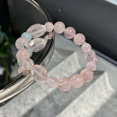 Rose Quartz Strawberry Quartz & Moonstone Bracelet – Love-Inspired Crystal Jewelry for Romance, Harmony & Self-Growth