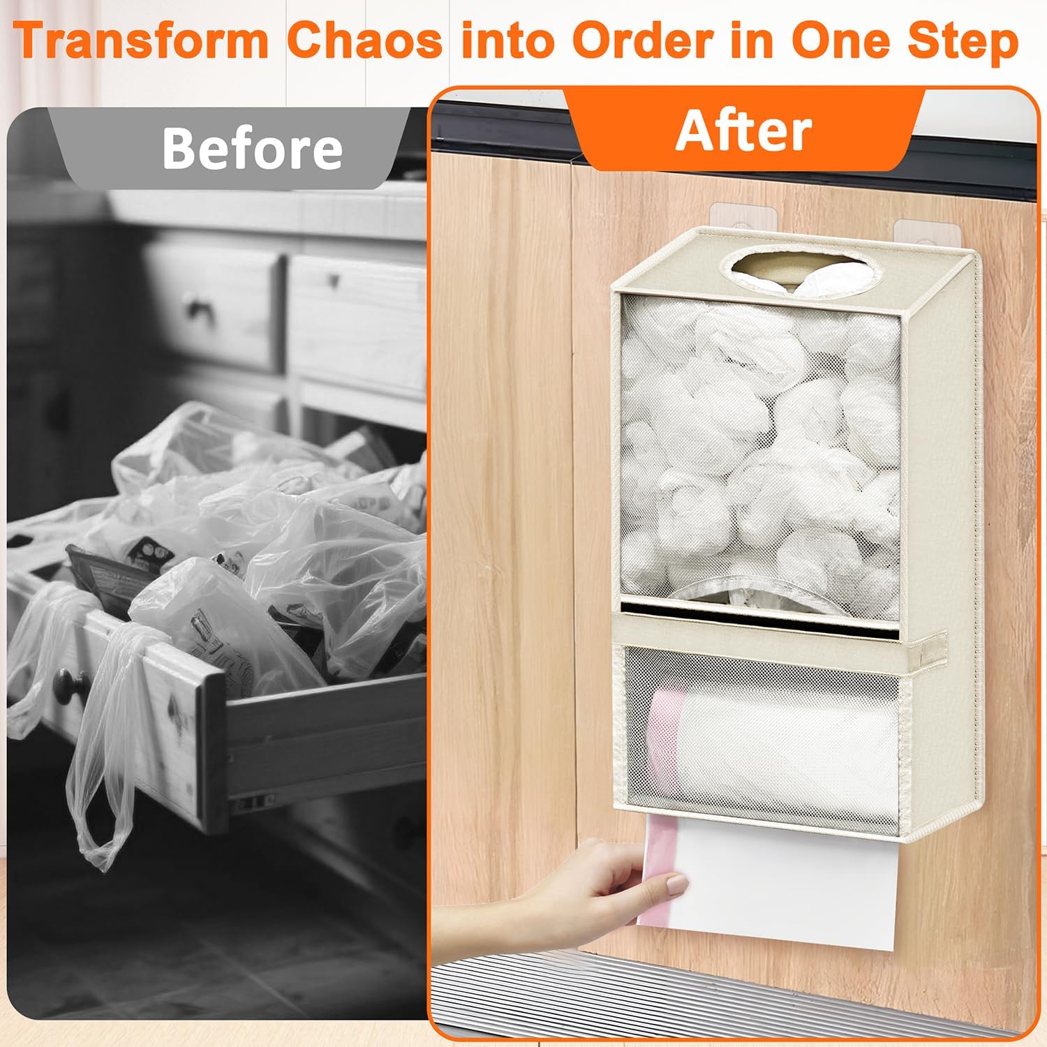 Extra large plastic bag holder kitchen organizer