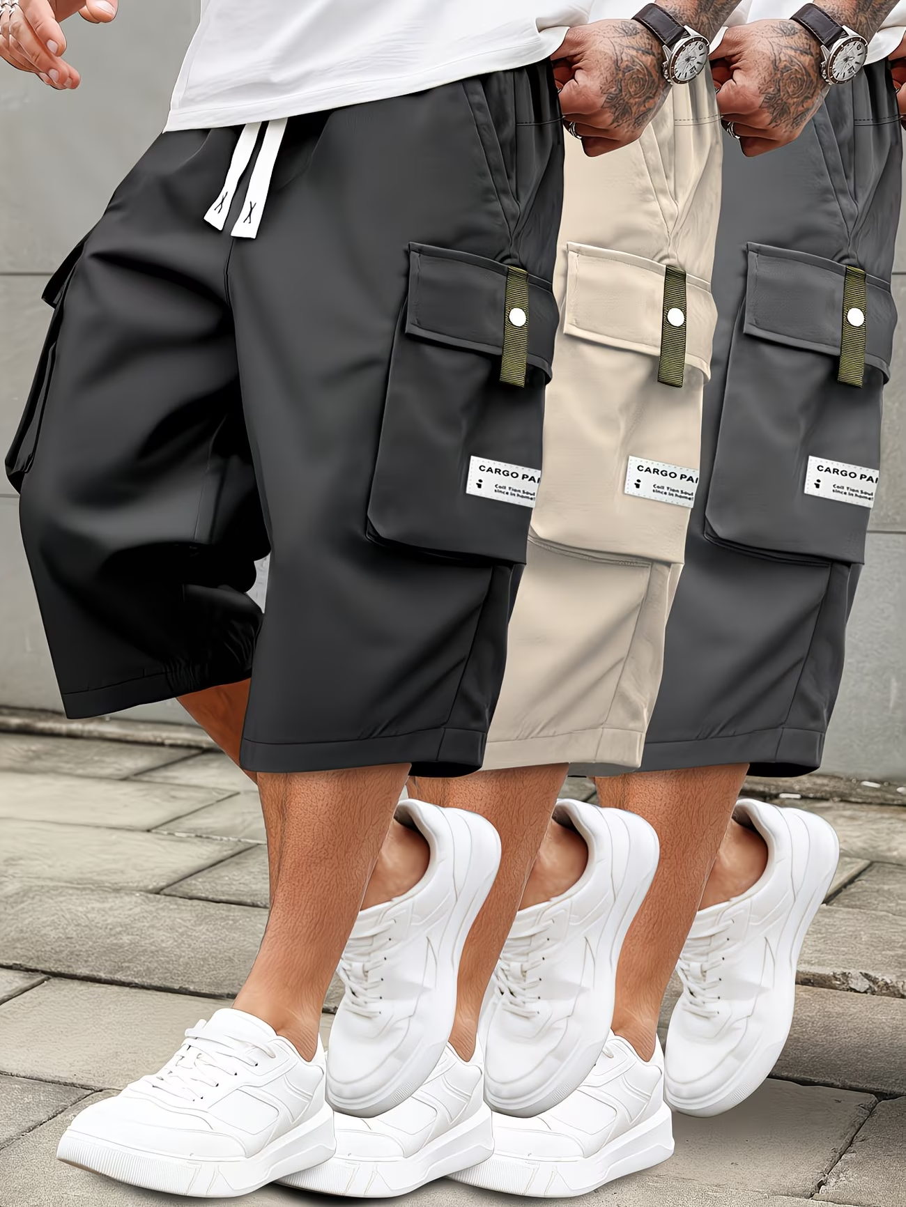 Men's Casual Cargo Shorts - Elastic Drawstring Waist & Multiple Pockets