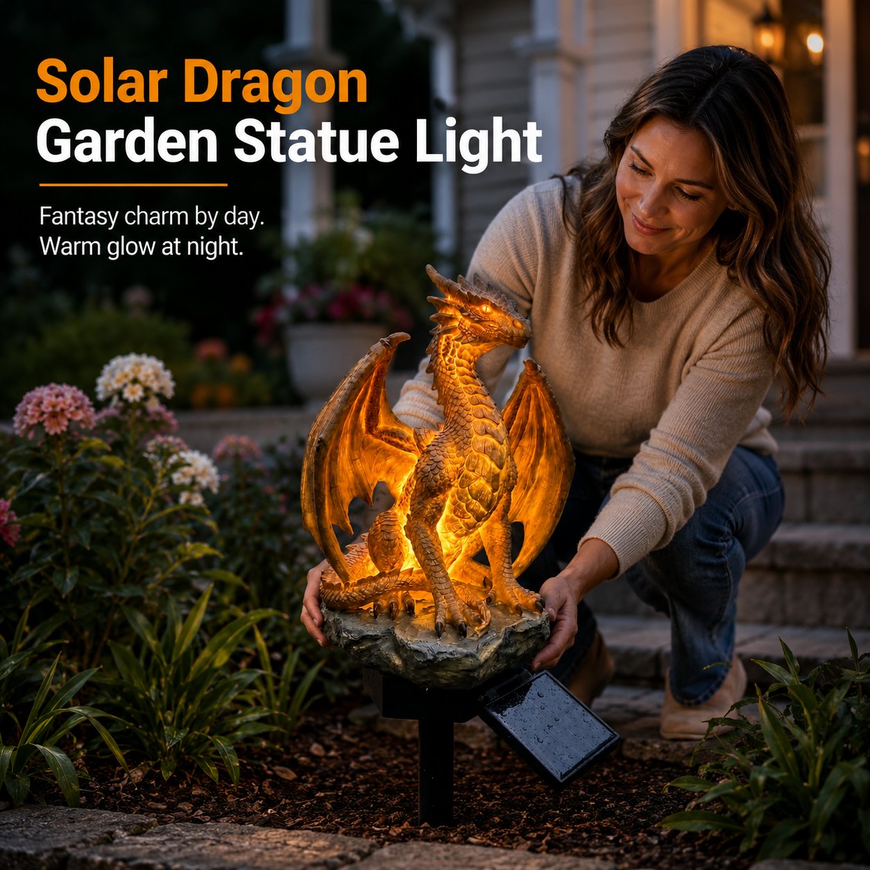 💥LAST DAY 50% OFF🐉✨Solar Dragon Garden Statue Light – Golden Ember Fantasy Outdoor Decor