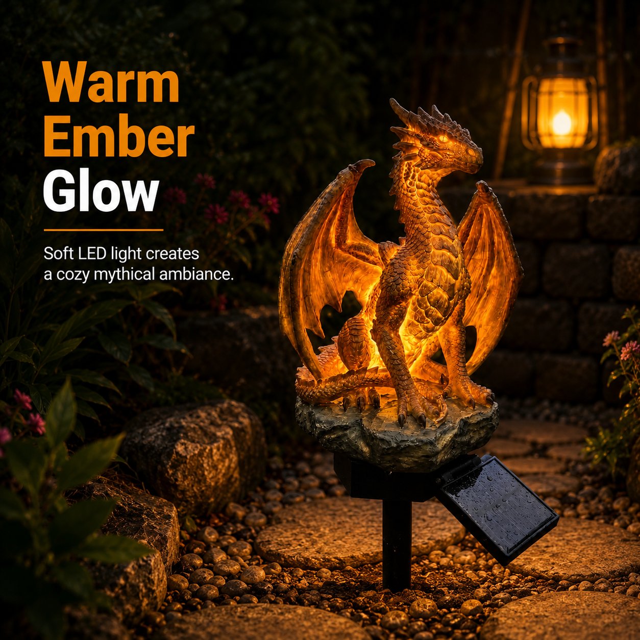 💥LAST DAY 50% OFF🐉✨Solar Dragon Garden Statue Light – Golden Ember Fantasy Outdoor Decor