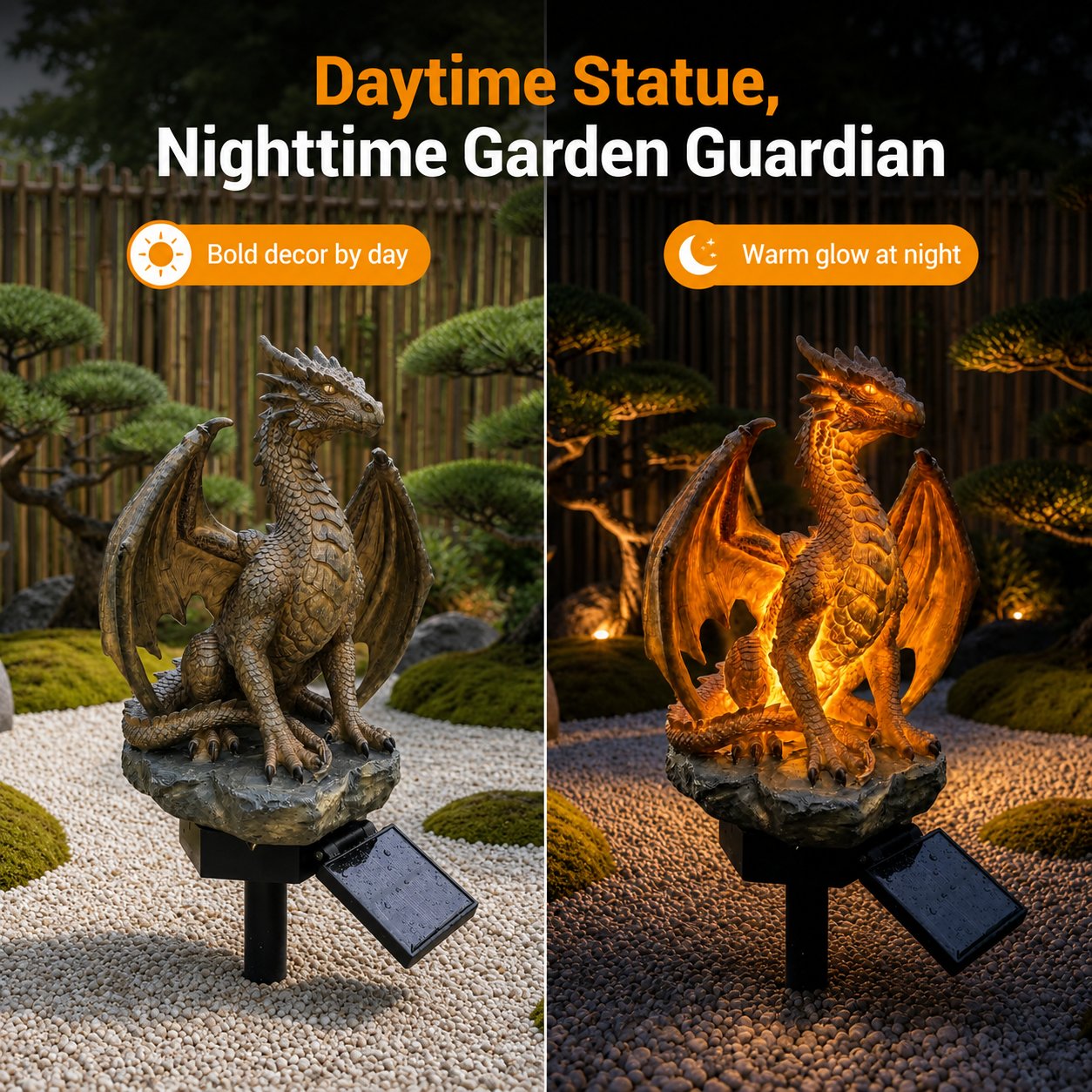 💥LAST DAY 50% OFF🐉✨Solar Dragon Garden Statue Light – Golden Ember Fantasy Outdoor Decor