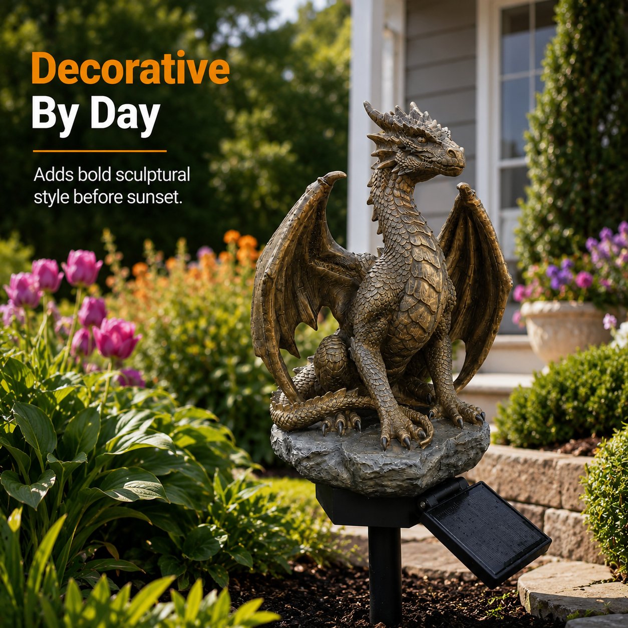 💥LAST DAY 50% OFF🐉✨Solar Dragon Garden Statue Light – Golden Ember Fantasy Outdoor Decor