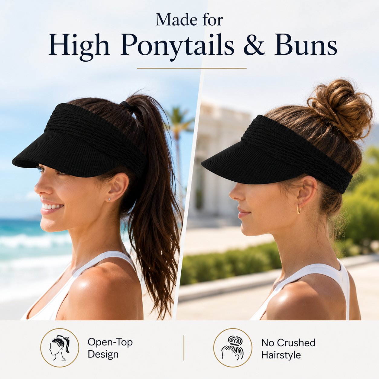 Women’s Open-Top Breathable UV-Protection High-Ponytail Sun Visor