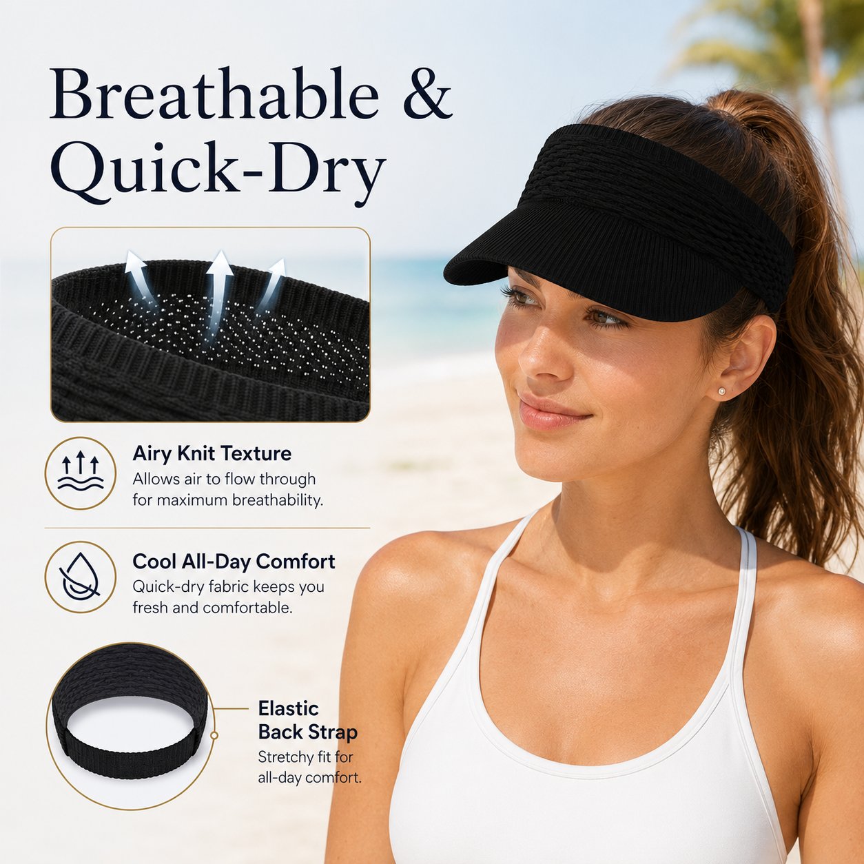 Women’s Open-Top Breathable UV-Protection High-Ponytail Sun Visor