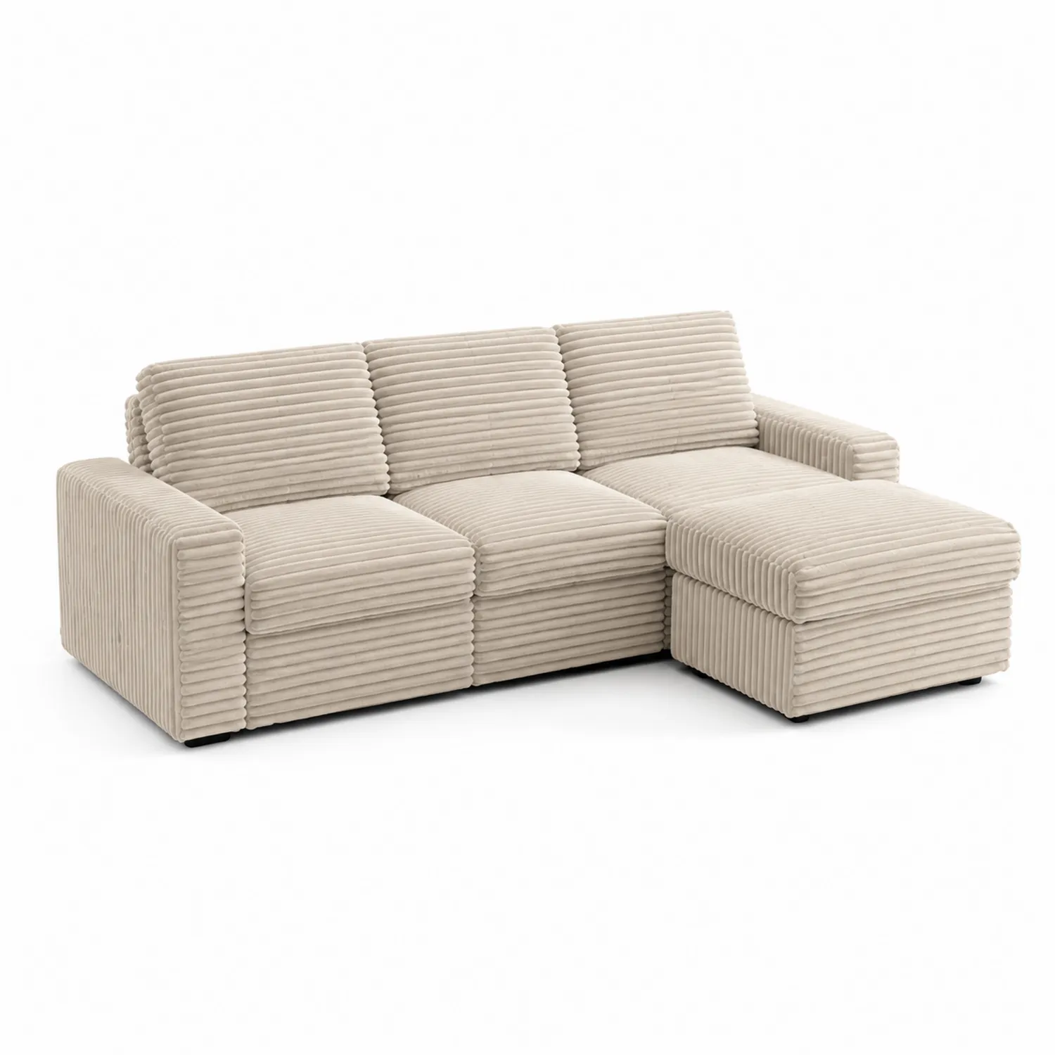 Sofá chaise longue de pana beige 240x150 cm-Domlume