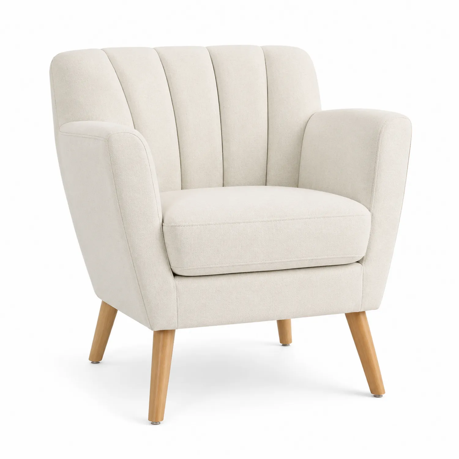 Sillón de tela beige con patas de madera maciza 75x80x85 cm-Domlume