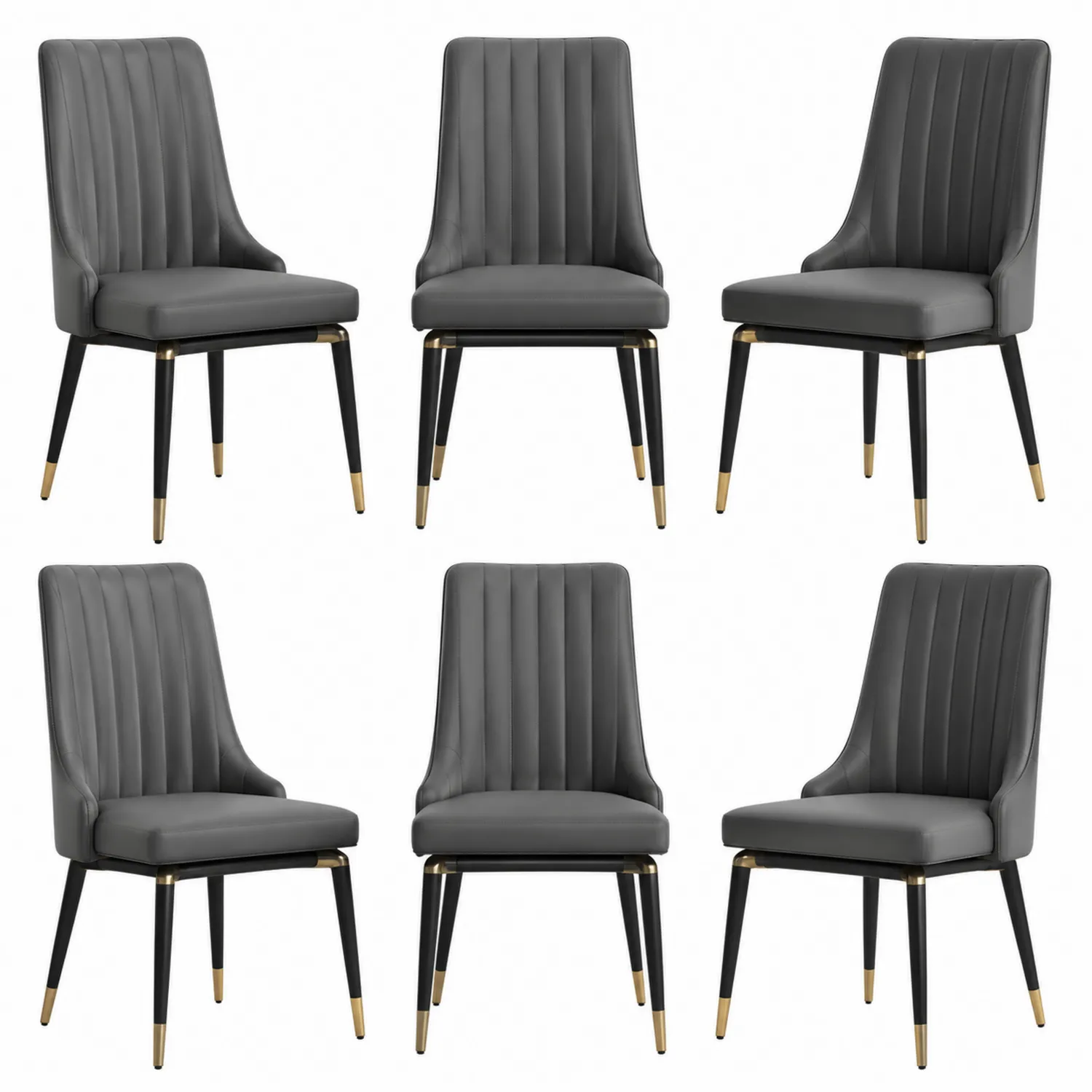 Conjunto de 6 sillas de piel sintética gris con patas de metal negro y dorado-Domlume