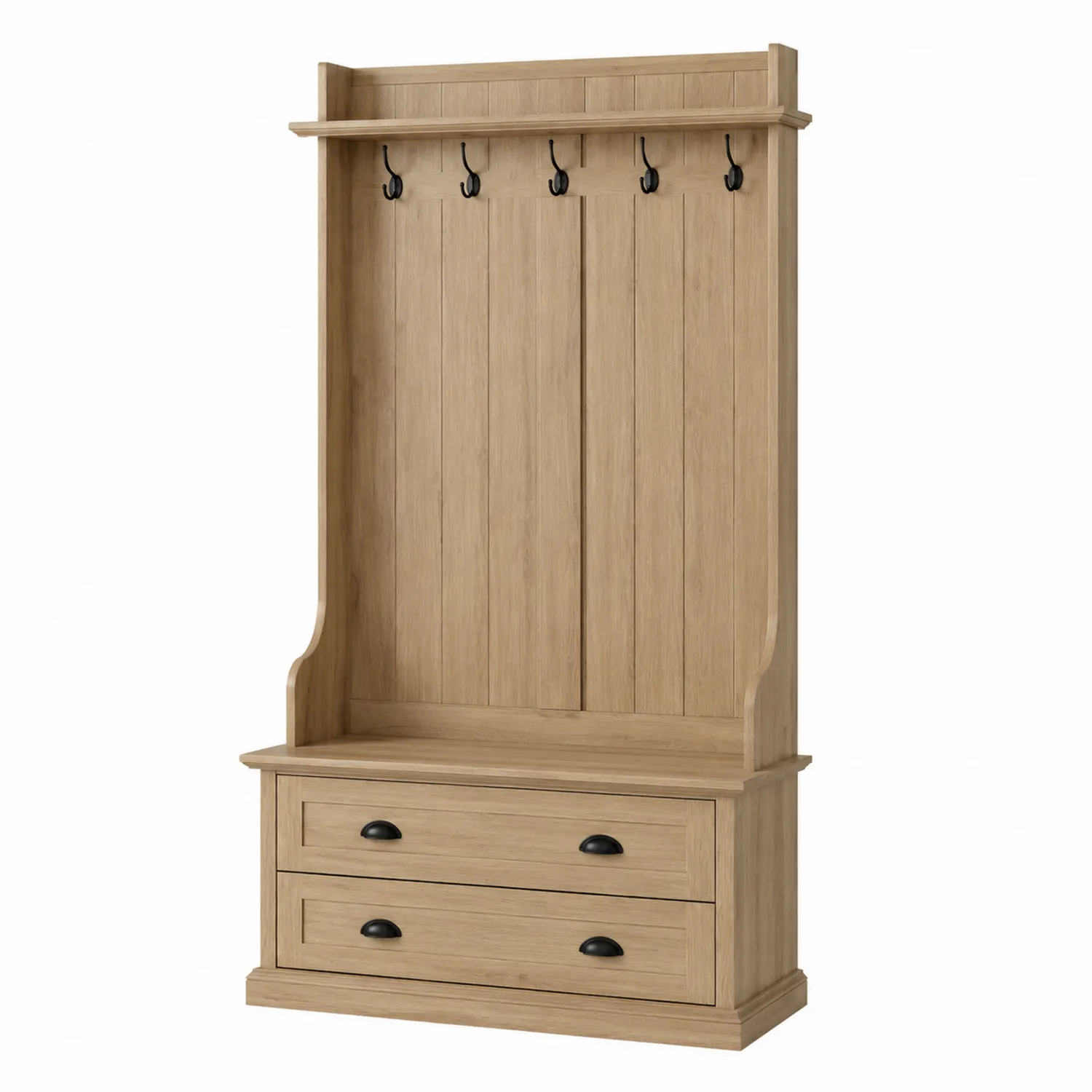 Perchero de Madera de Roble con Cajones y Ganchos-Domlume