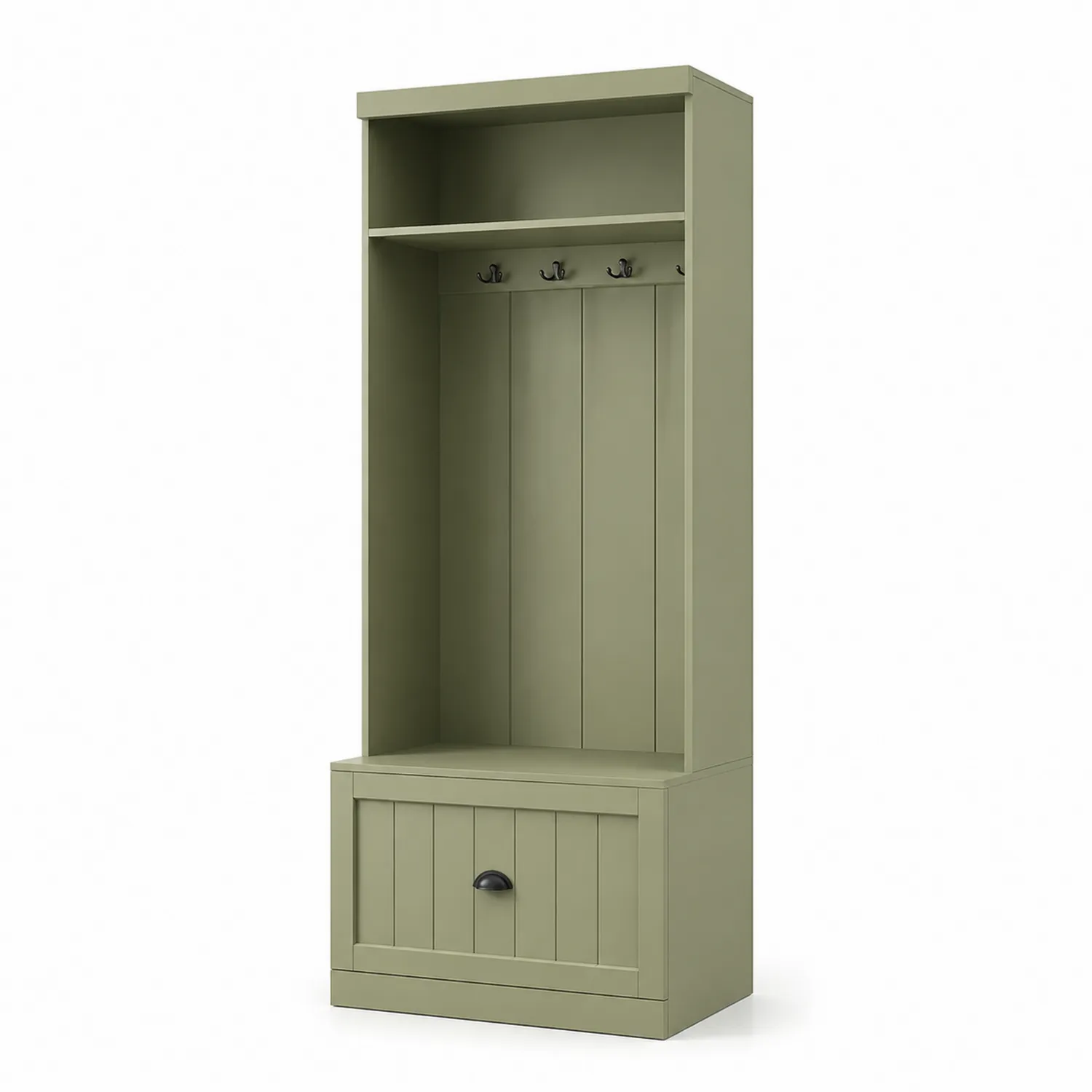 Perchero de Madera con Estante y Cajón Verde 180x60x40 cm-Domlume