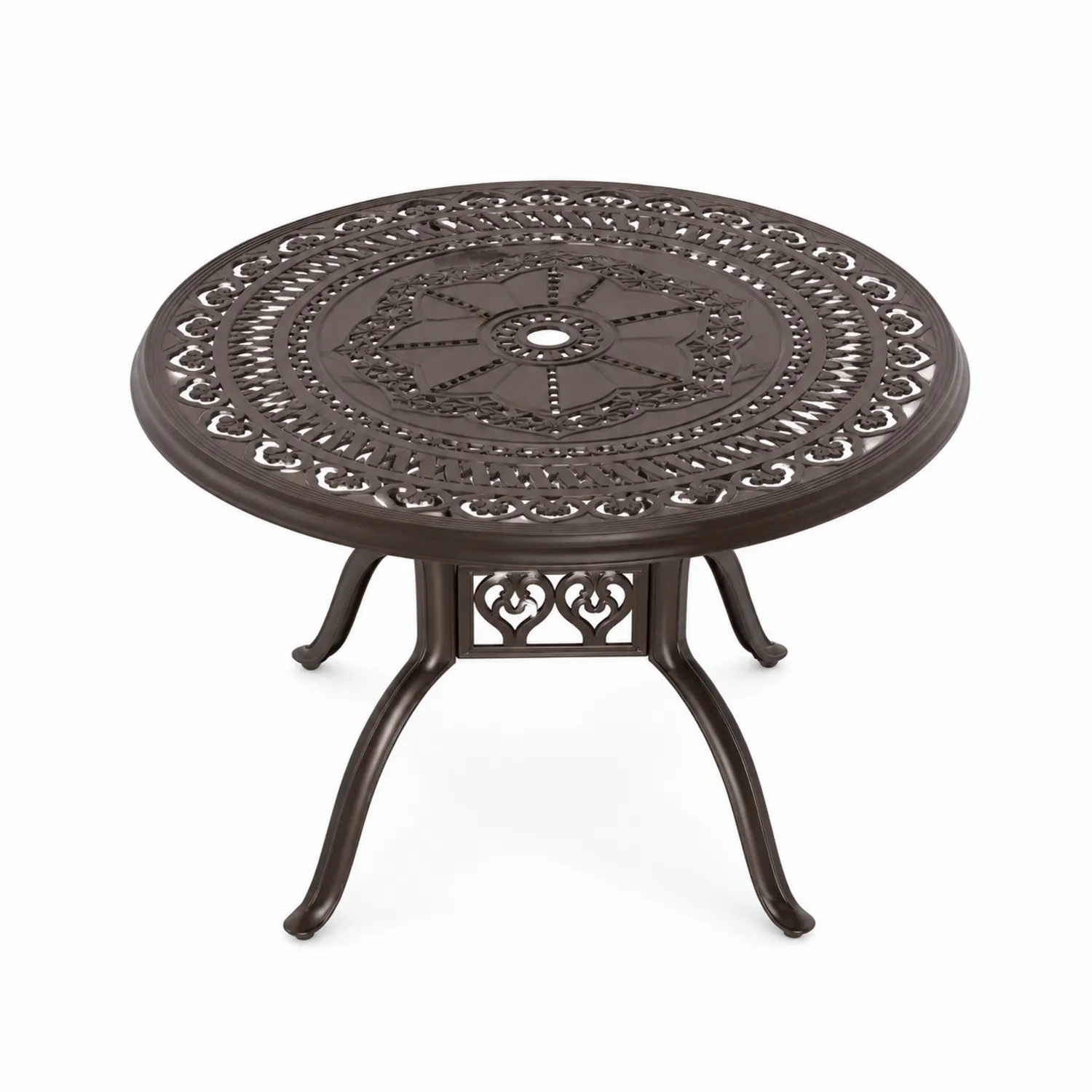 Mesa redonda de aluminio fundido decorativa para exterior 120 cm Marrón-Domlume