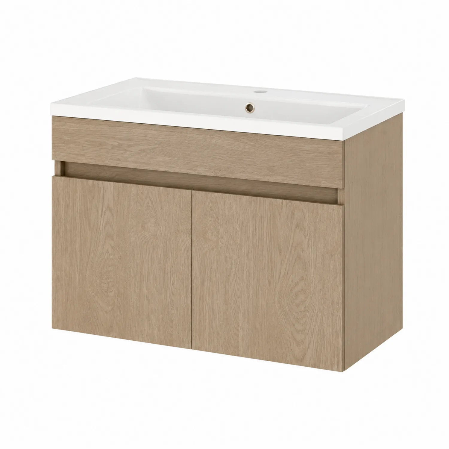 Mueble de lavabo de MDF con lavabo cerámico de 80x60x45 cm color Roble-Domlume