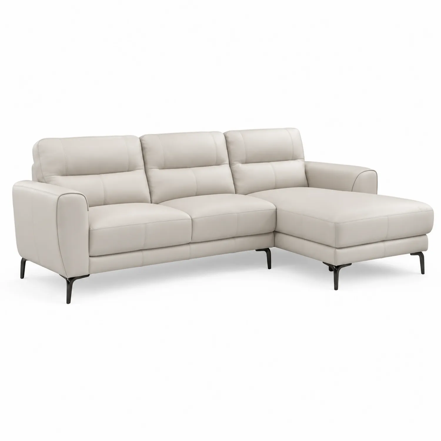 Sofá seccional en L de piel sintética Beige 3 plazas con chaise longue 250 cm-Domlume