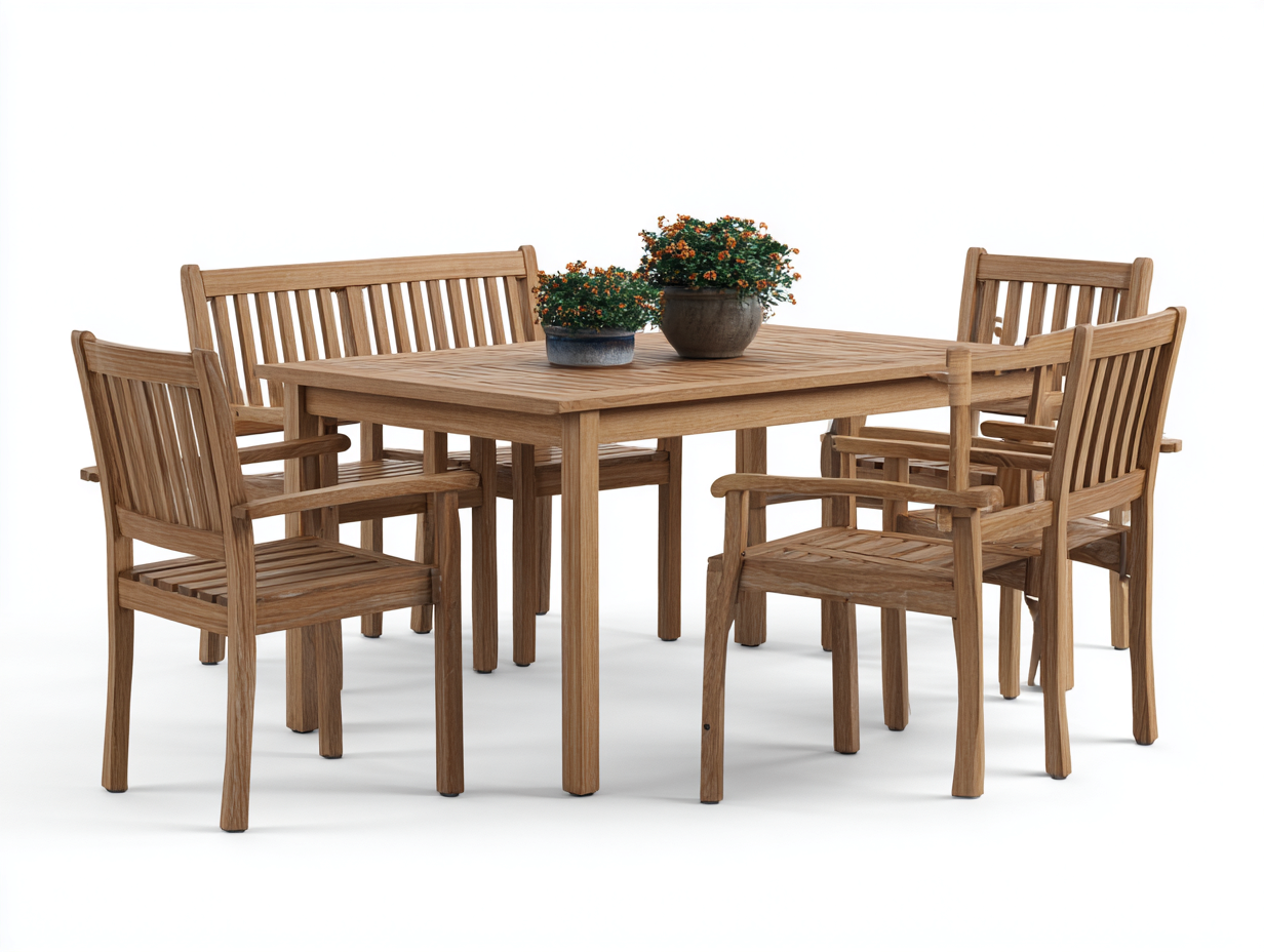 Conjuntos de comedor de jardín madera 150x90x75 cm marrón - mesa rectangular con 6 sillas - estilo natural-Coluxohouse