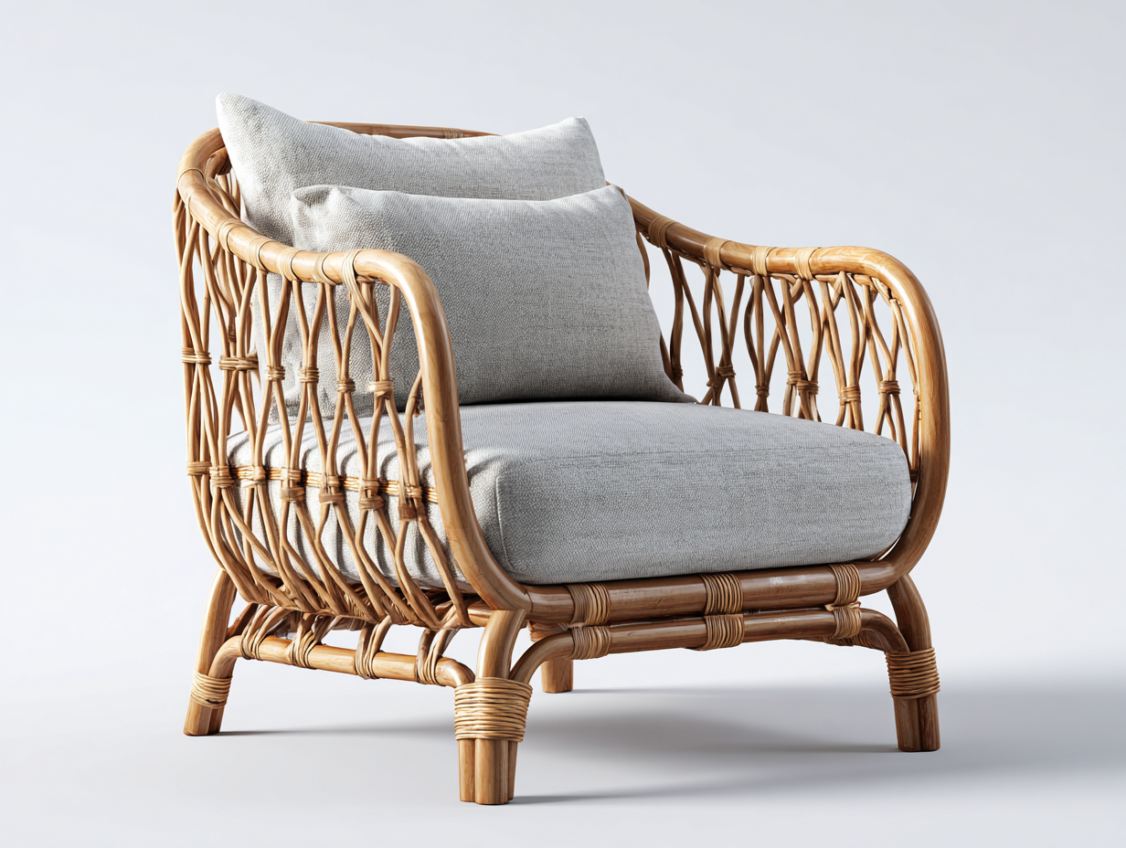 Sillones de ratán 75x70x80 cm ratán natural cojín gris diseño moderno-Coluxohouse