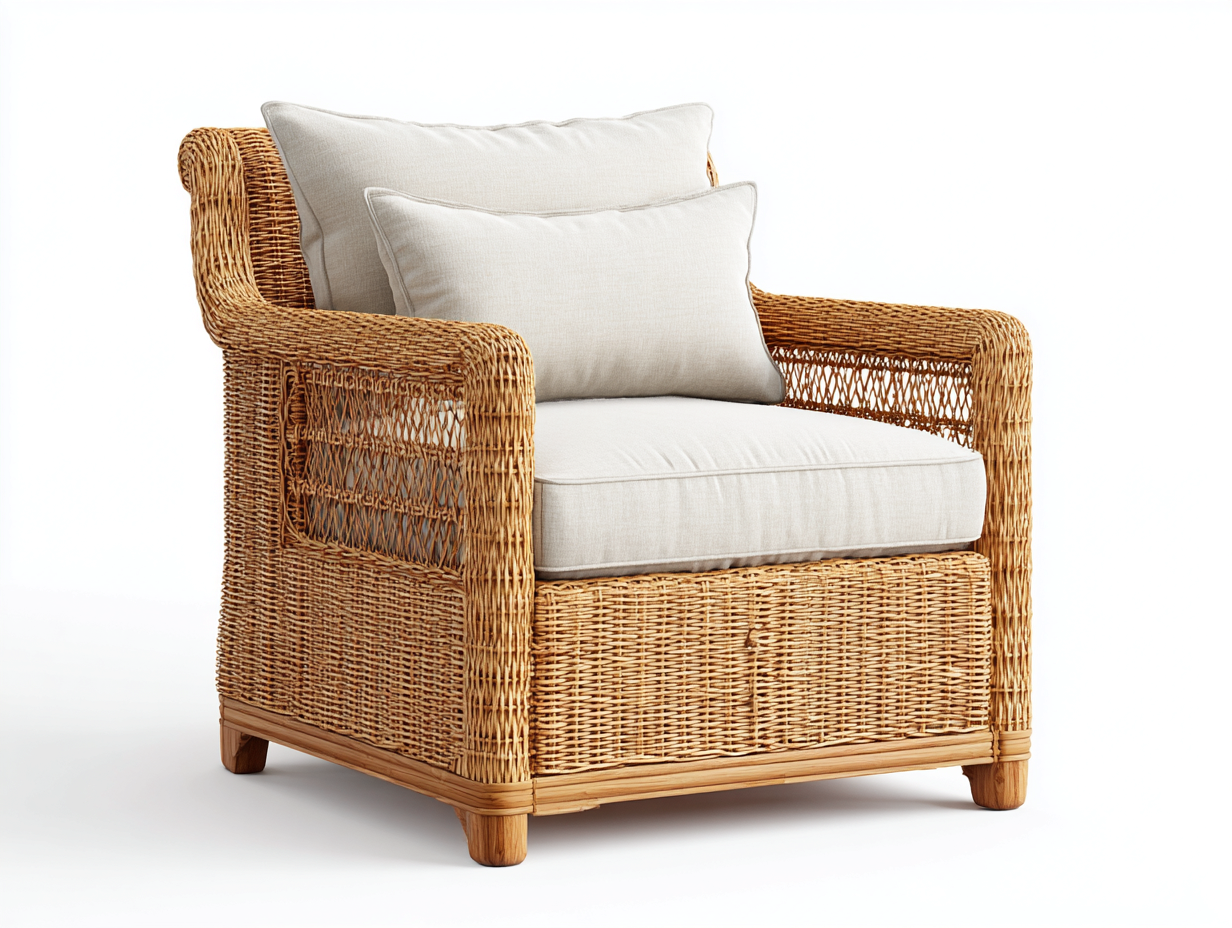 Sillones de ratán 80x85x85 cm ratán natural color marrón con cojín - diseño moderno-Coluxohouse