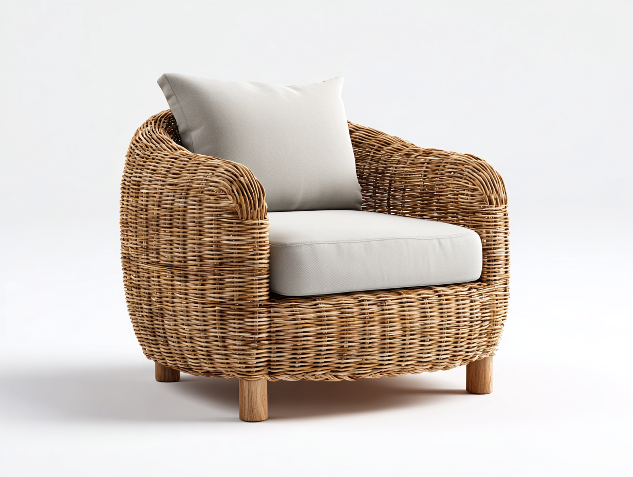 Sillones de ratán de ratán natural 85x80x75 cm - color natural-beige - diseño moderno para salón y jardín-Coluxohouse