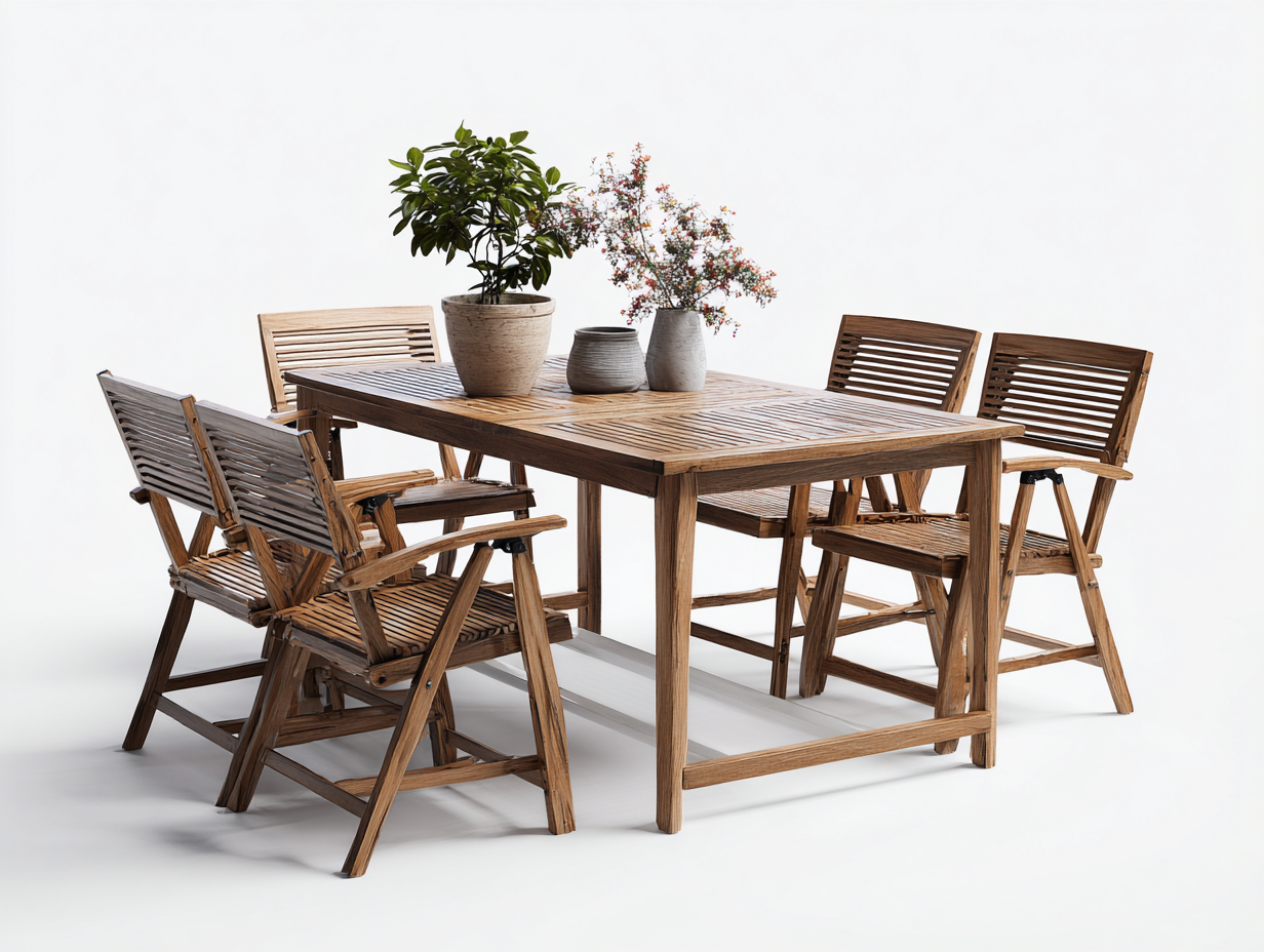 Conjuntos de comedor de jardín de madera maciza con mesa 150x90x75 cm - color marrón - diseño natural para exterior-Coluxohouse