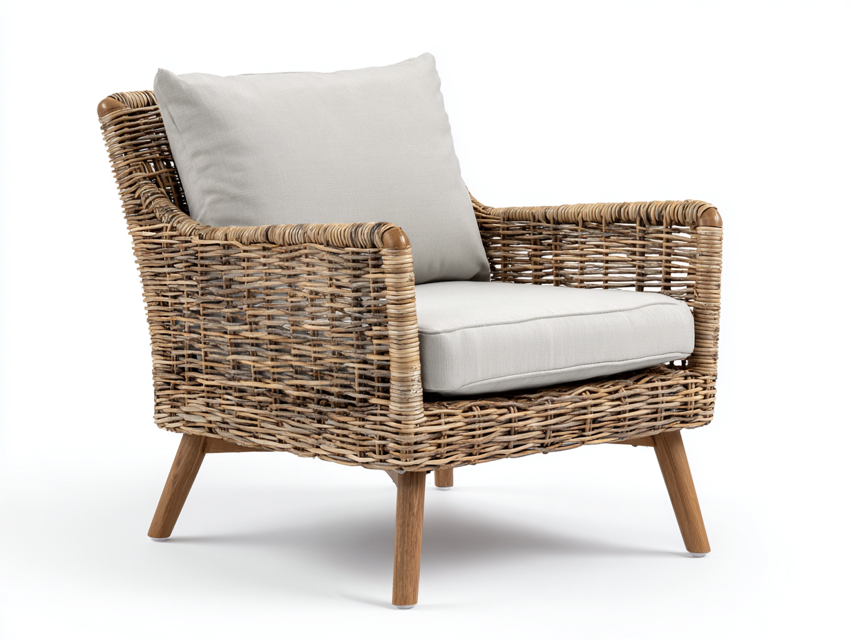 Sillones de ratán ratán natural 75x70x78 cm marrón-beige - sillón individual con cojín - estilo moderno-Coluxohouse