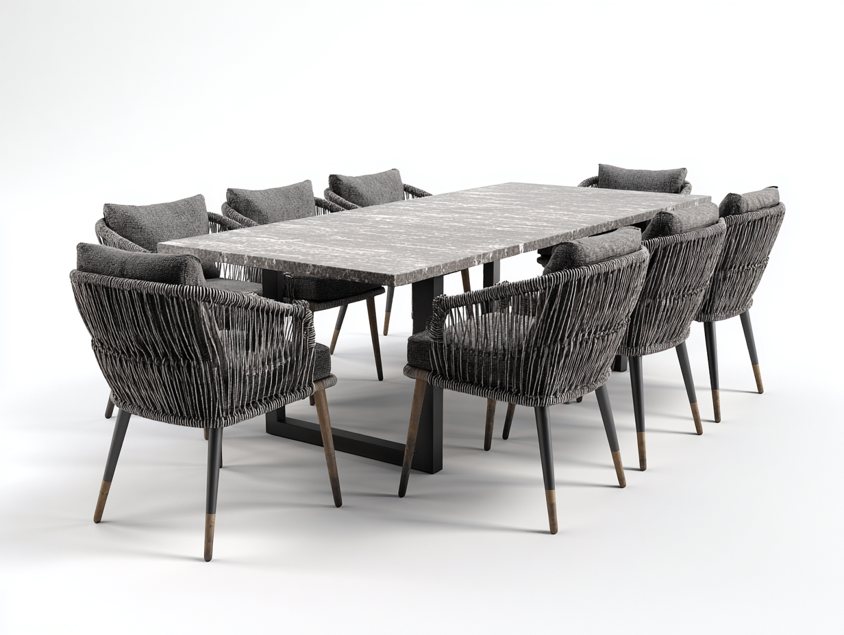Conjuntos de comedor de jardín de ratán sintético con mesa 200x100x75 cm - color gris - diseño moderno para exterior-Coluxohouse