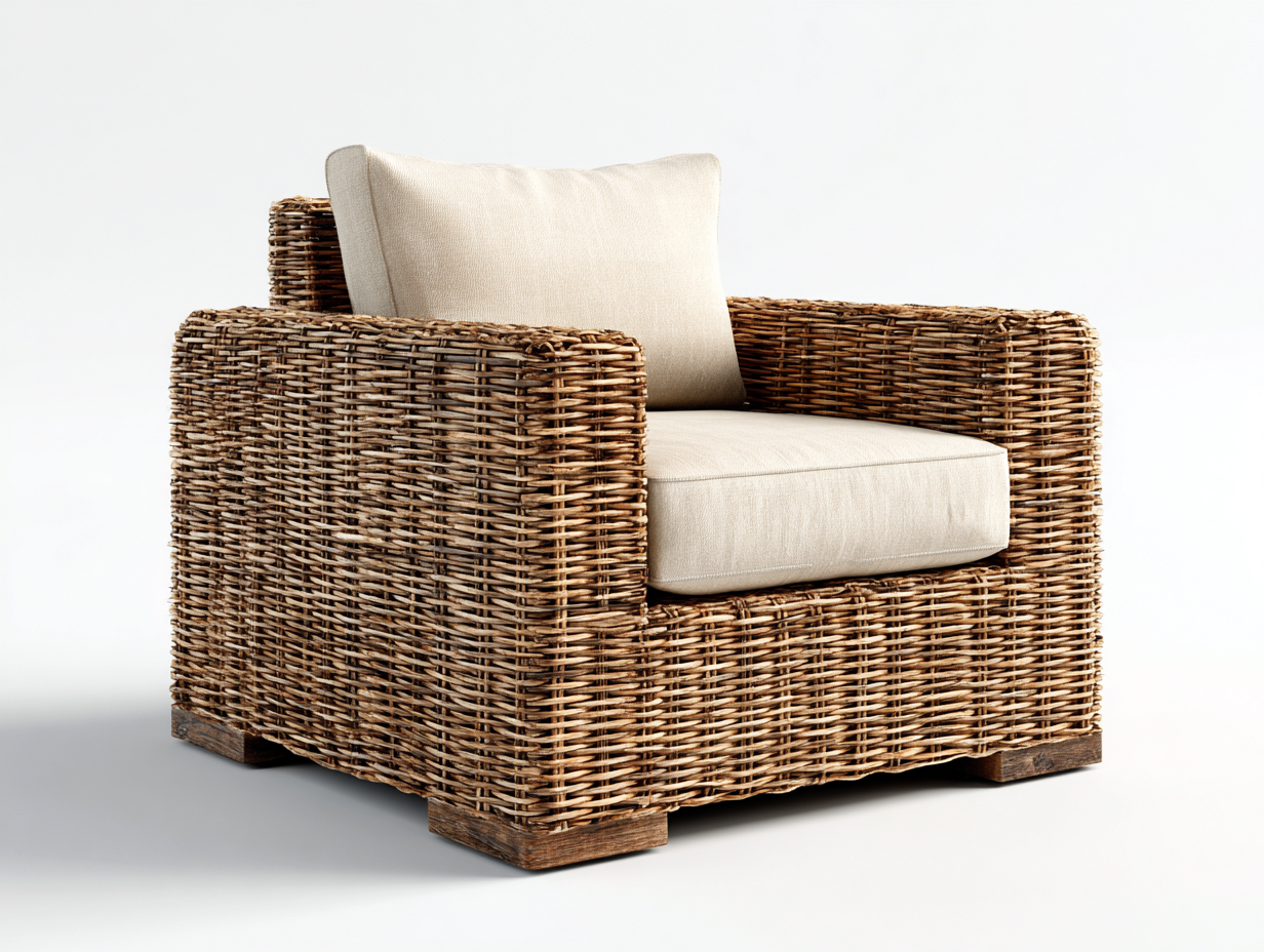 Sillones de ratán de ratán natural 80x75x70 cm - color natural - diseño moderno para salón y jardín-Coluxohouse