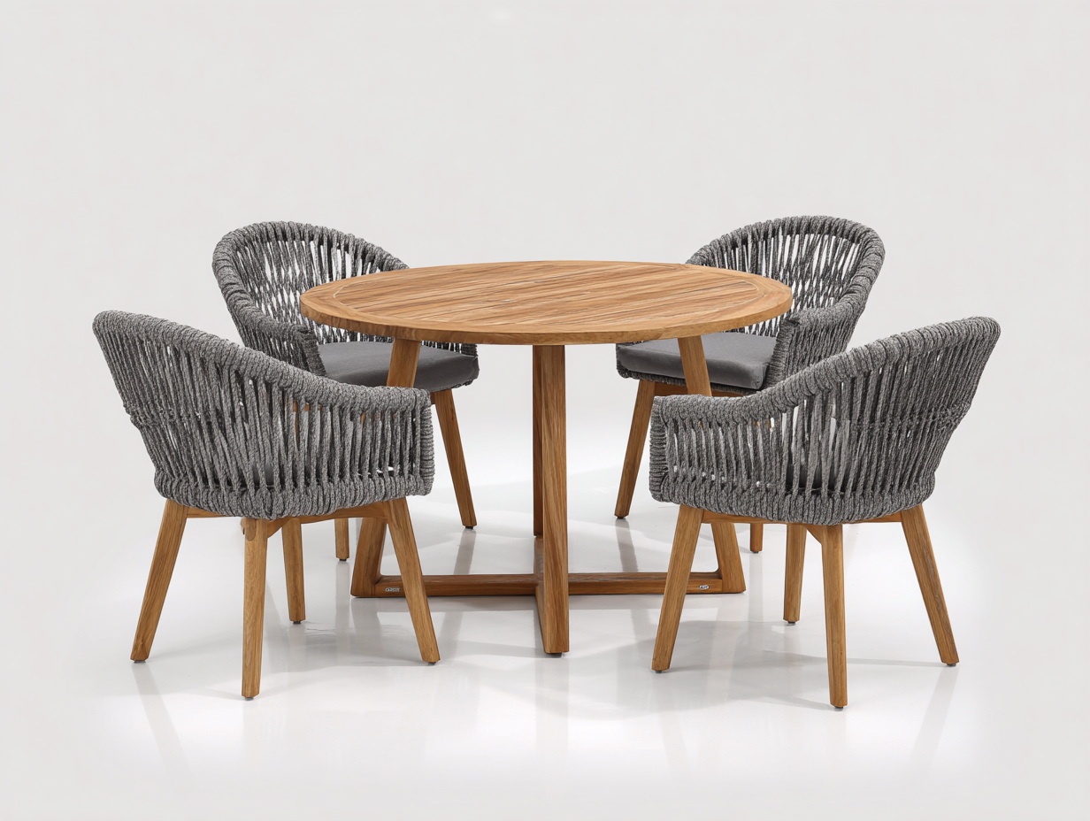 Conjuntos de comedor de jardín 120x120x75 cm madera maciza y cuerda gris-original 1 mesa y 4 sillas diseño moderno-Coluxohouse
