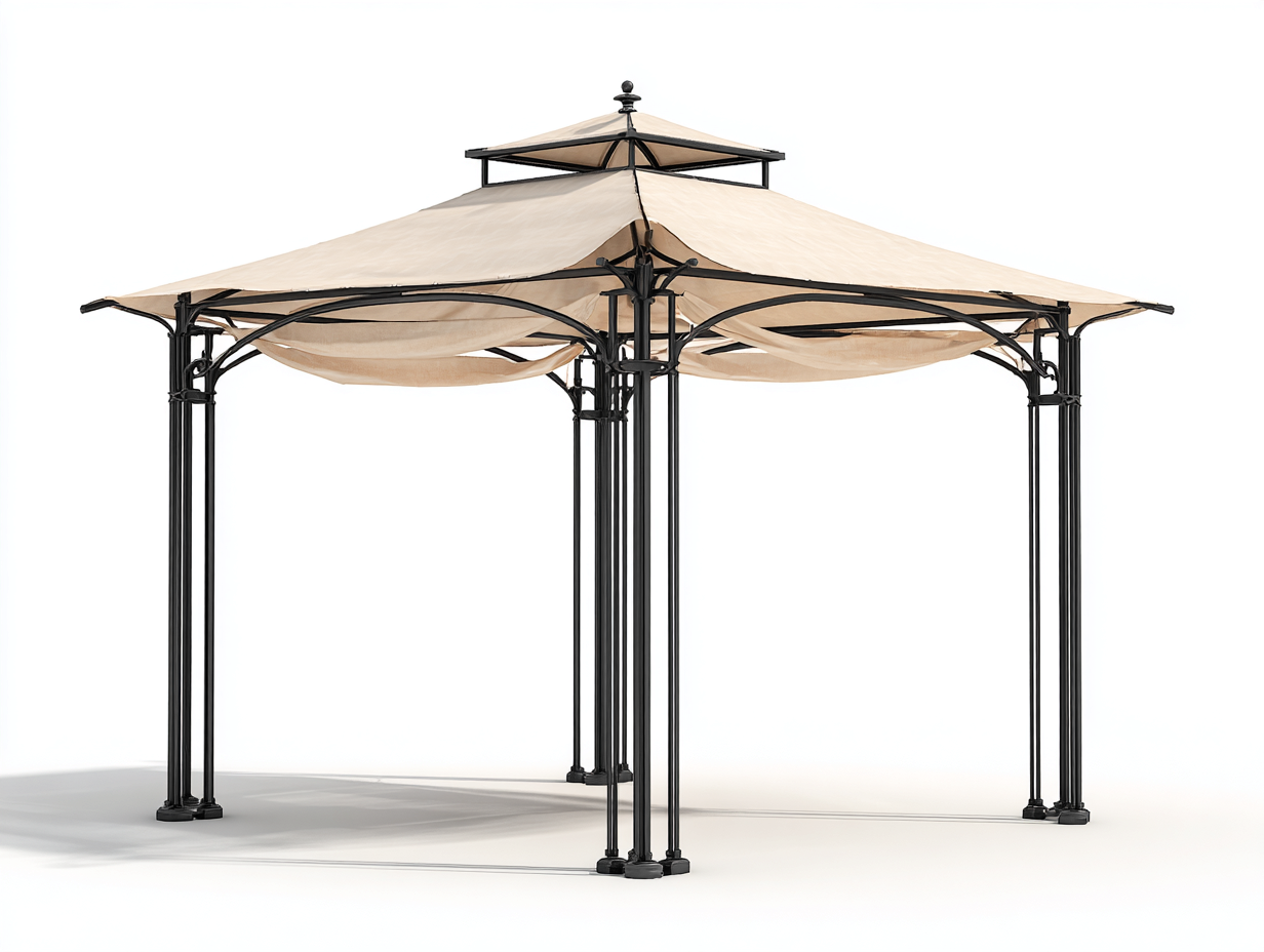 Pérgola de jardín acero 300x300x260 cm - beige-negro - diseño clásico con toldo-Ninorohome