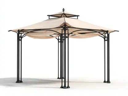 Pérgola de jardín acero 300x300x260 cm - beige-negro - diseño clásico con toldo-Ninorohome