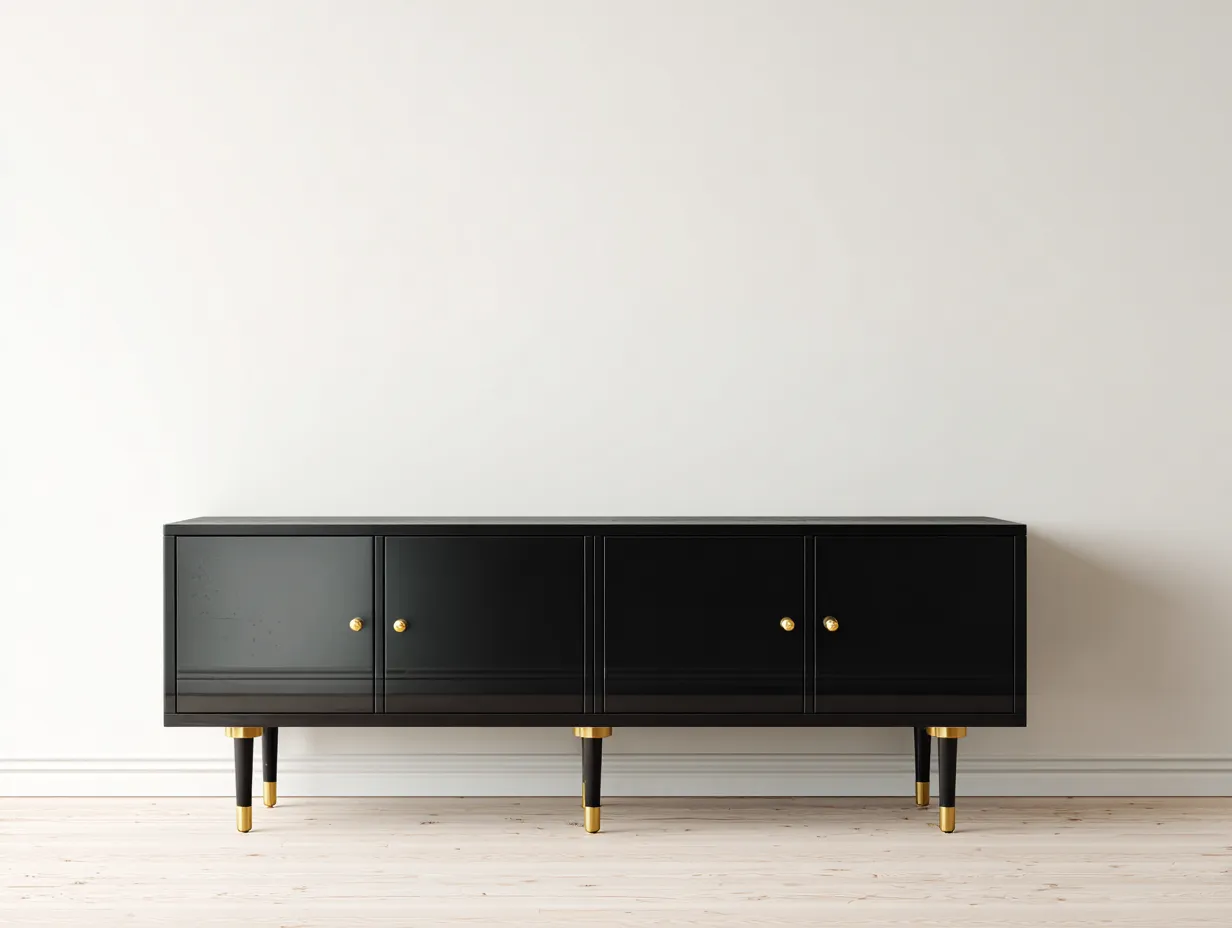 Mueble recibidor 160x40x60 cm - madera con patas metálicas y 4 puertas - negro - diseño moderno elegante-Ninorohome