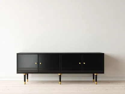 Mueble recibidor 160x40x60 cm - madera con patas metálicas y 4 puertas - negro - diseño moderno elegante-Ninorohome