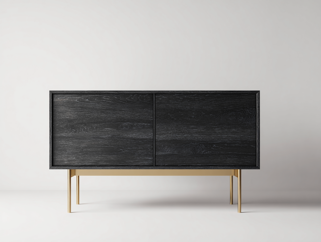 Mueble recibidor 120x40x80 cm - madera con patas metálicas doradas y 2 puertas - negro - diseño moderno minimalista-Ninorohome