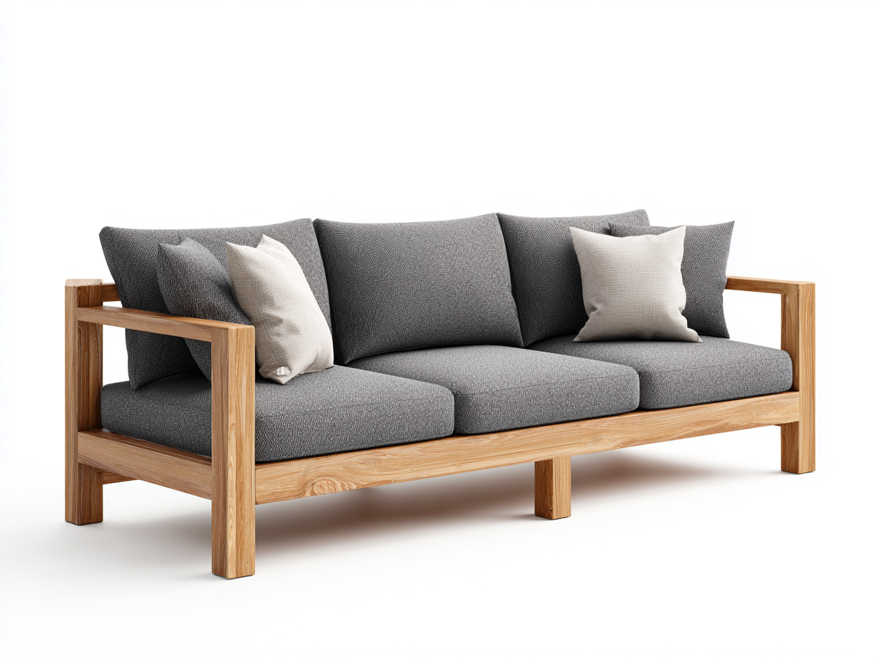 Sofás de exterior madera 200x80x75 cm gris marrón conjunto jardín estilo moderno-Ninorohome