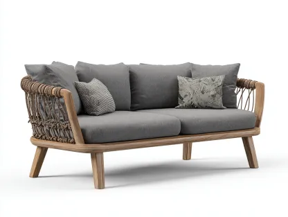 Sofás de exterior madera cuerda 160x75x80 cm - gris-marrón - sofá moderno para jardín-Ninorohome
