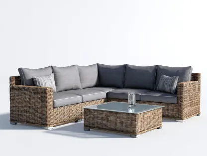 Sofás de exterior ratán 220x220x80 cm - gris-marrón - conjunto esquinero moderno para jardín-Ninorohome
