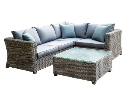 Sofás de exterior ratán sintético 220x220x75 cm - gris-azul - sofá esquinero con mesa de centro diseño moderno-Ninorohome